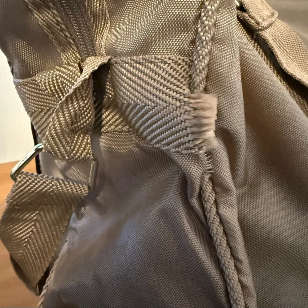 Vintage Pierre Cardin Tan Nylon Duffel Travel Bag with Shoulder Strap